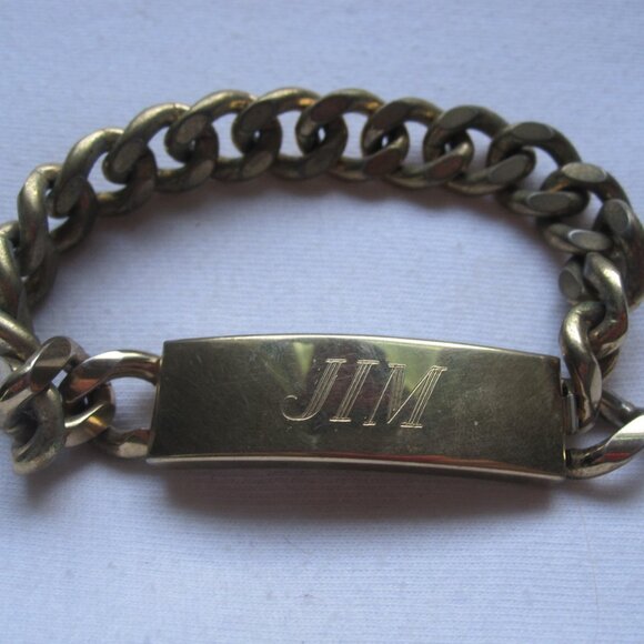 vintage Speidel USA Men's Gold Plated Name Plate ID Bracelet - Monogrammed JIM - Picture 1 of 5